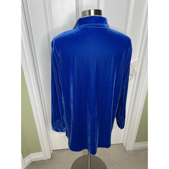 New Soft Surroundings Boyfriend Shirt Velvet Tunic 14-16 Large Cobalt Blue Boho - Picture 11 of 11